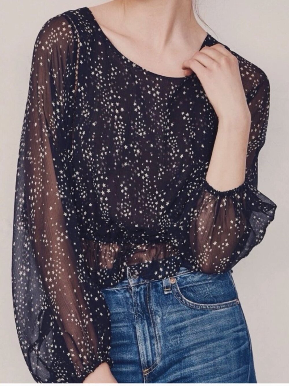 Loveshackfancy Nellie P Star Print blouse. Ruffle Peasant Top